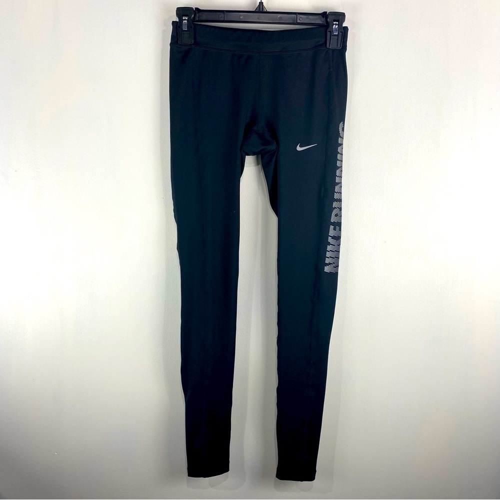 Nike Dri-Fit LOGO Full Length Stretchy Sporty Gym Running Leggings Black Size XS